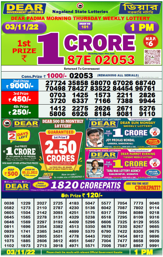 Lottery Sambad 04.11.2022 Result Today 1 PM, 6 PM, 8 PM