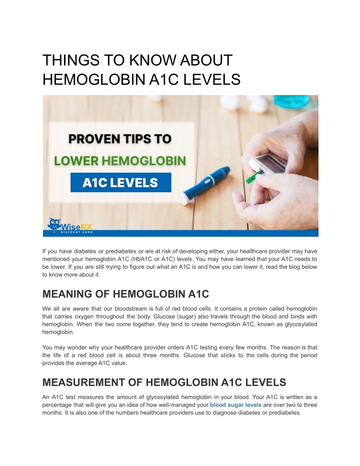 PPT - THINGS TO KNOW ABOUT HEMOGLOBIN A1C LEVELS PowerPoint Presentation - ID:11801556