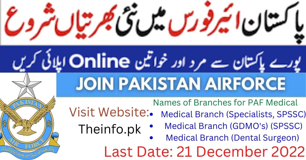 Pakistan Air Force For Female & Male Jobs as Doctor 2022 Medical Branch Online Registration | www.joinpaf.gov.pk