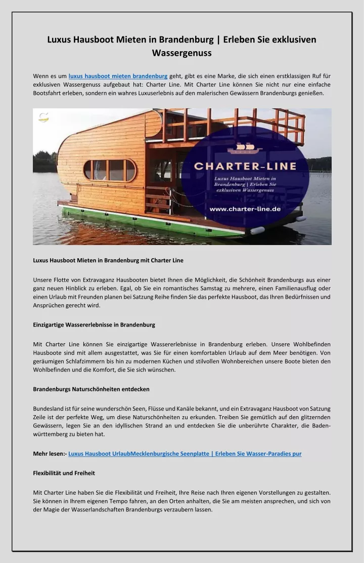 PPT - Luxus Hausboot Mieten in Brandenburg  Erleben Sie exklusiven Wassergenuss PowerPoint Presentation - ID:12617063