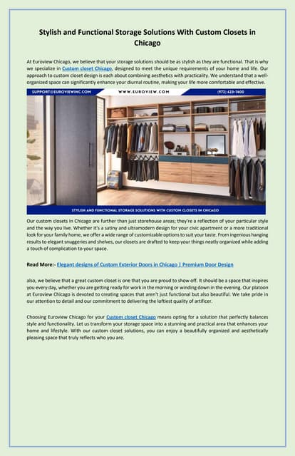 Elegant and Personalized Storage Solutions Custom Closet in Chicago | PDF
