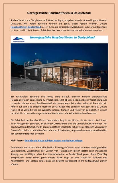 Entspannte Hausbootferien auf Deutschlands Gewässern | PDF