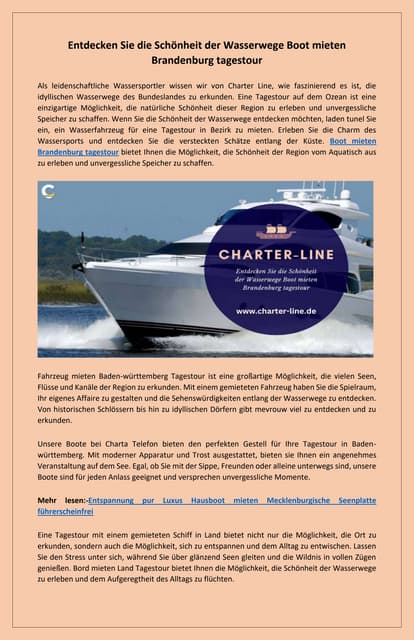 Entdecken Sie die Schönheit der Wasserwege Boot mieten Brandenburg tagestour | PDF