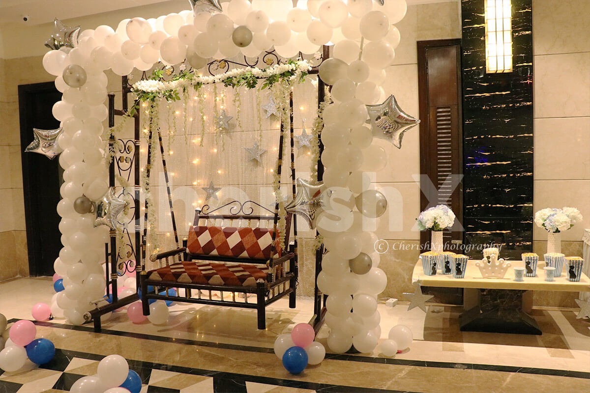 Baby Shower Party Decorations with Beautiful Backdrops and Balloons in Jaipur