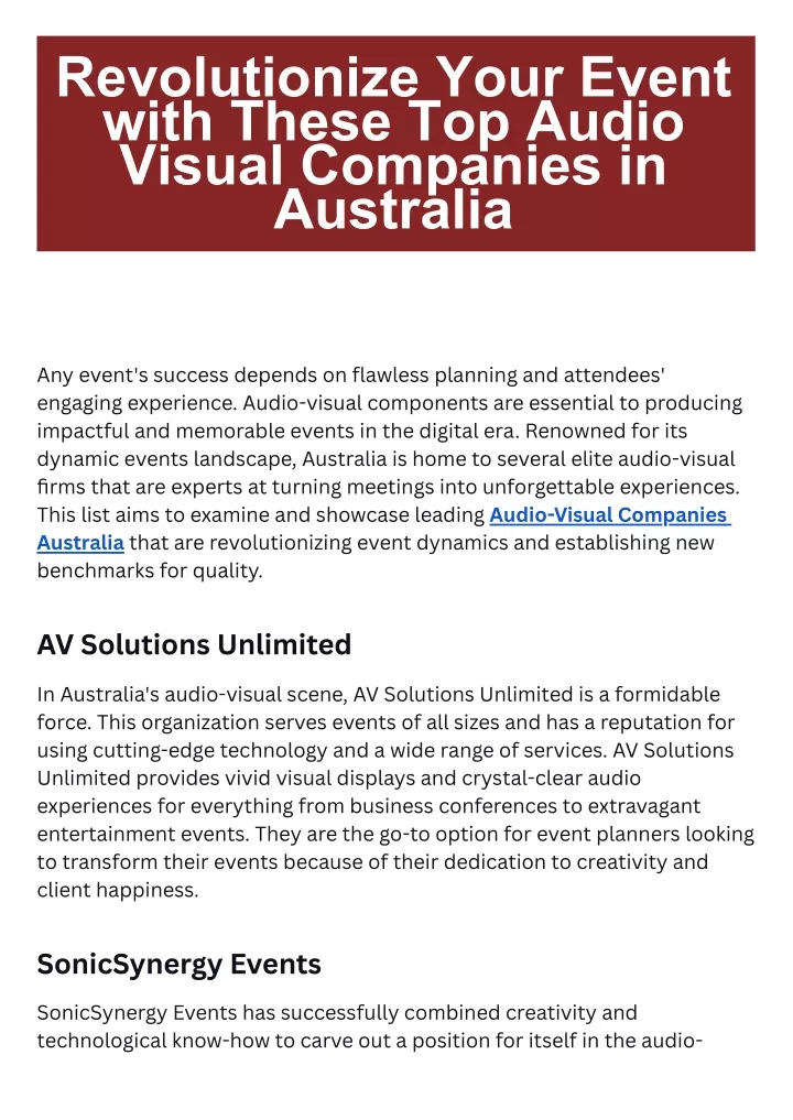 PPT - Revolutionize Your Event with These Top Audio Visual Companies in Australia PowerPoint Presentation - ID:12982854