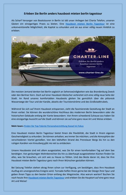 Eine einzigartige Erfahrung hausboot mieten berlin tagestour | PDF