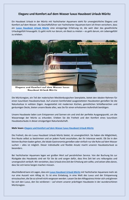Erstklassiger Komfort auf dem Wasser luxus Hausboot Urlaub Muritz | PDF