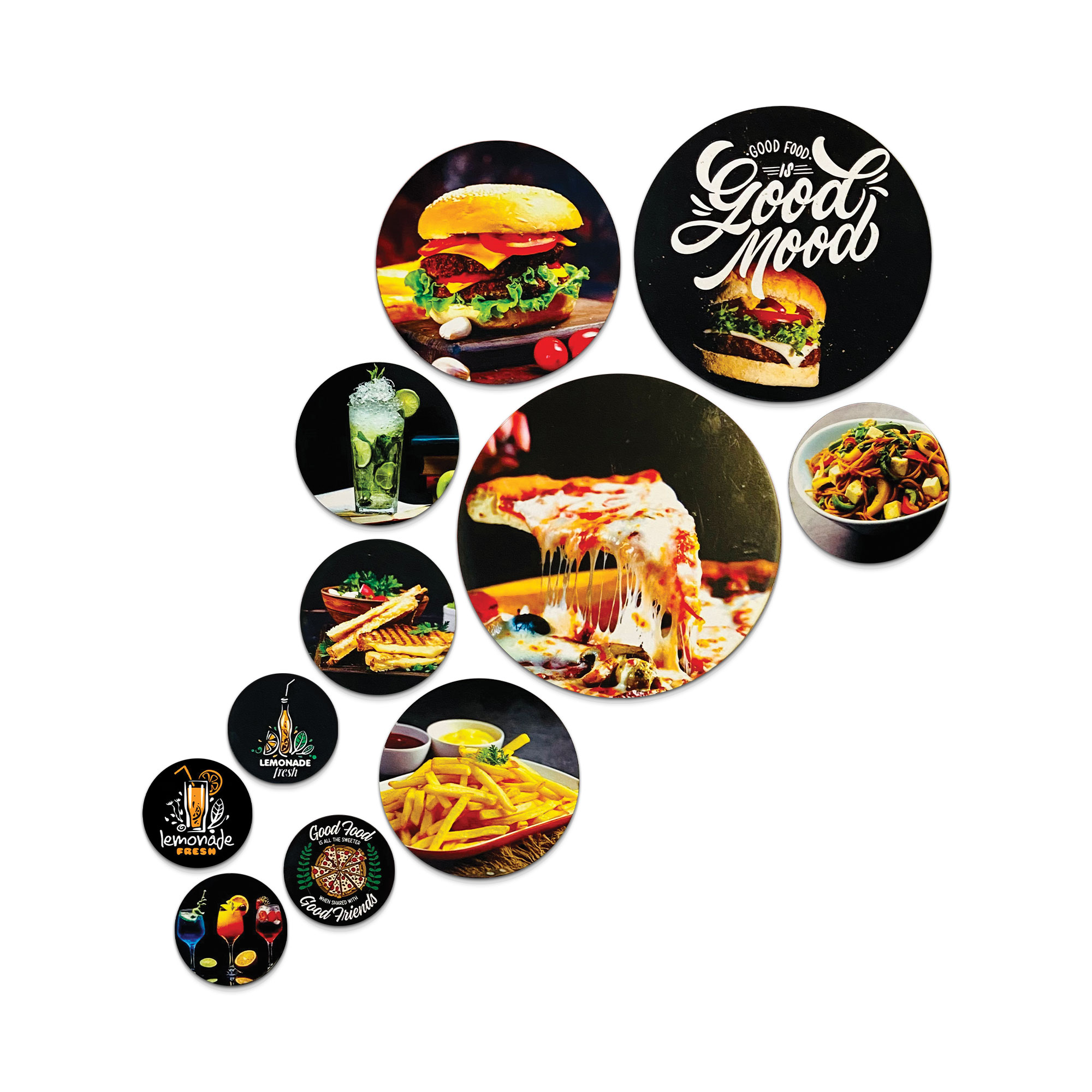 BookYourGift | Good Food Good Mood/Pizza Wooden wall Plates for Home Decor/Pack of 11