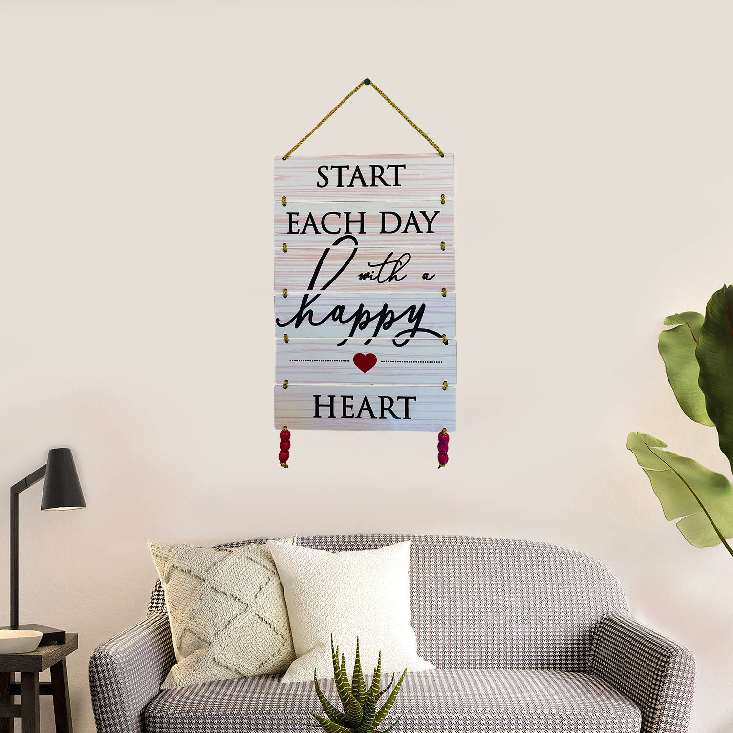 BookYourGift | Start Each Day With a HAPPY Heart Wooden Wall Hanging