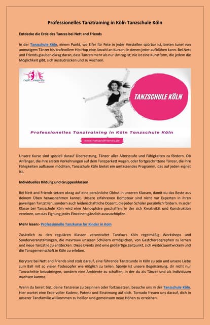 Verbessern Sie Ihre Tanzfähigkeiten in den Kursen der Tanzschule Köln | PDF