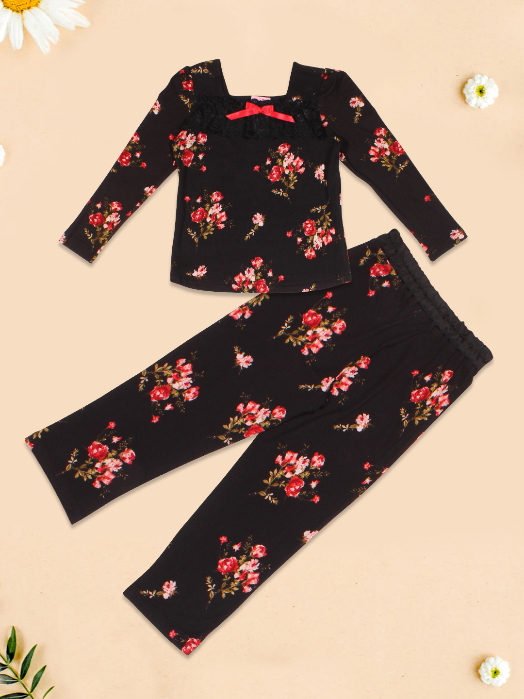 Black Floral Night Suit - CuteCumber