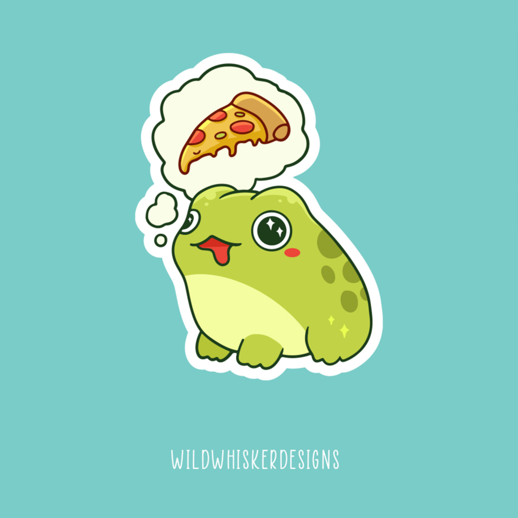 Cute Frog Sticker Fantasizing About Pizza